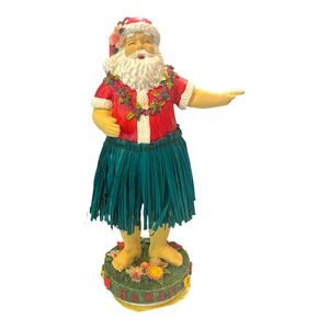 Vintage Christmas Hawaiian Hula Santa Dancing Grass Skirt Bobble Resin Figurine